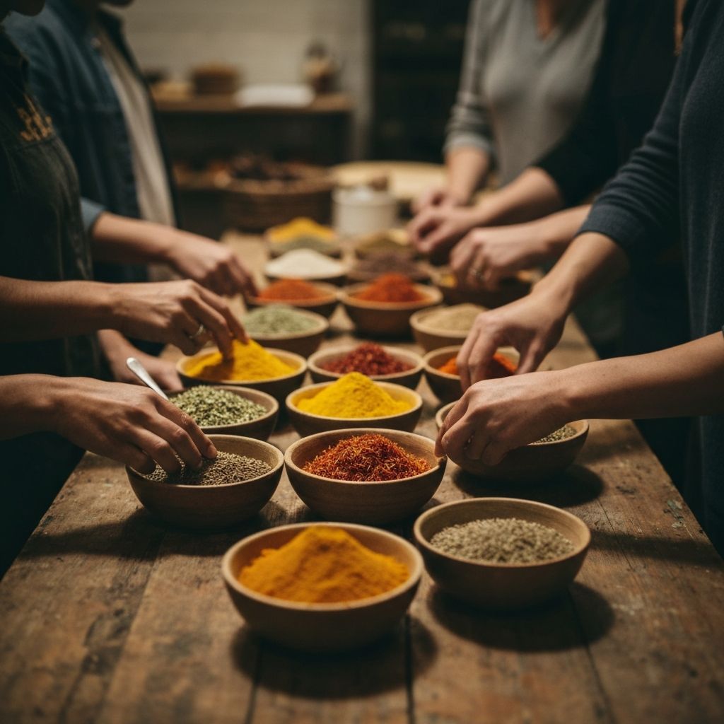 Spice workshop in progress with colorful spices